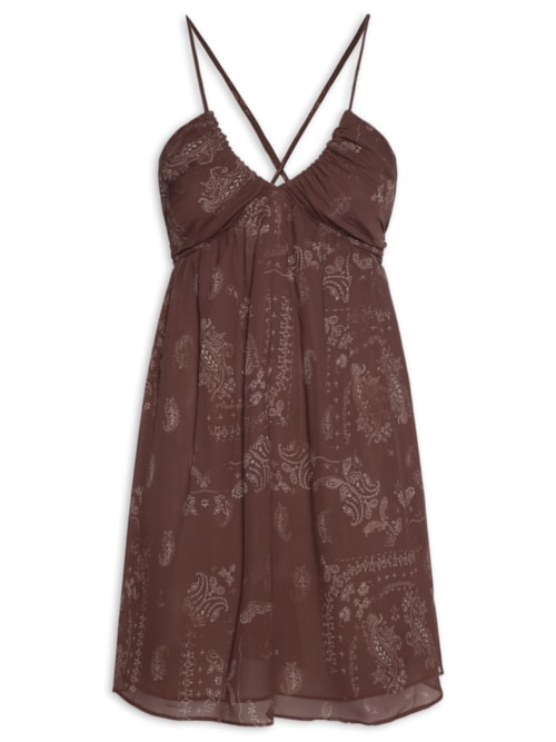 Vestido Tunel Amarração GGT Estampa Bandana - Marrom