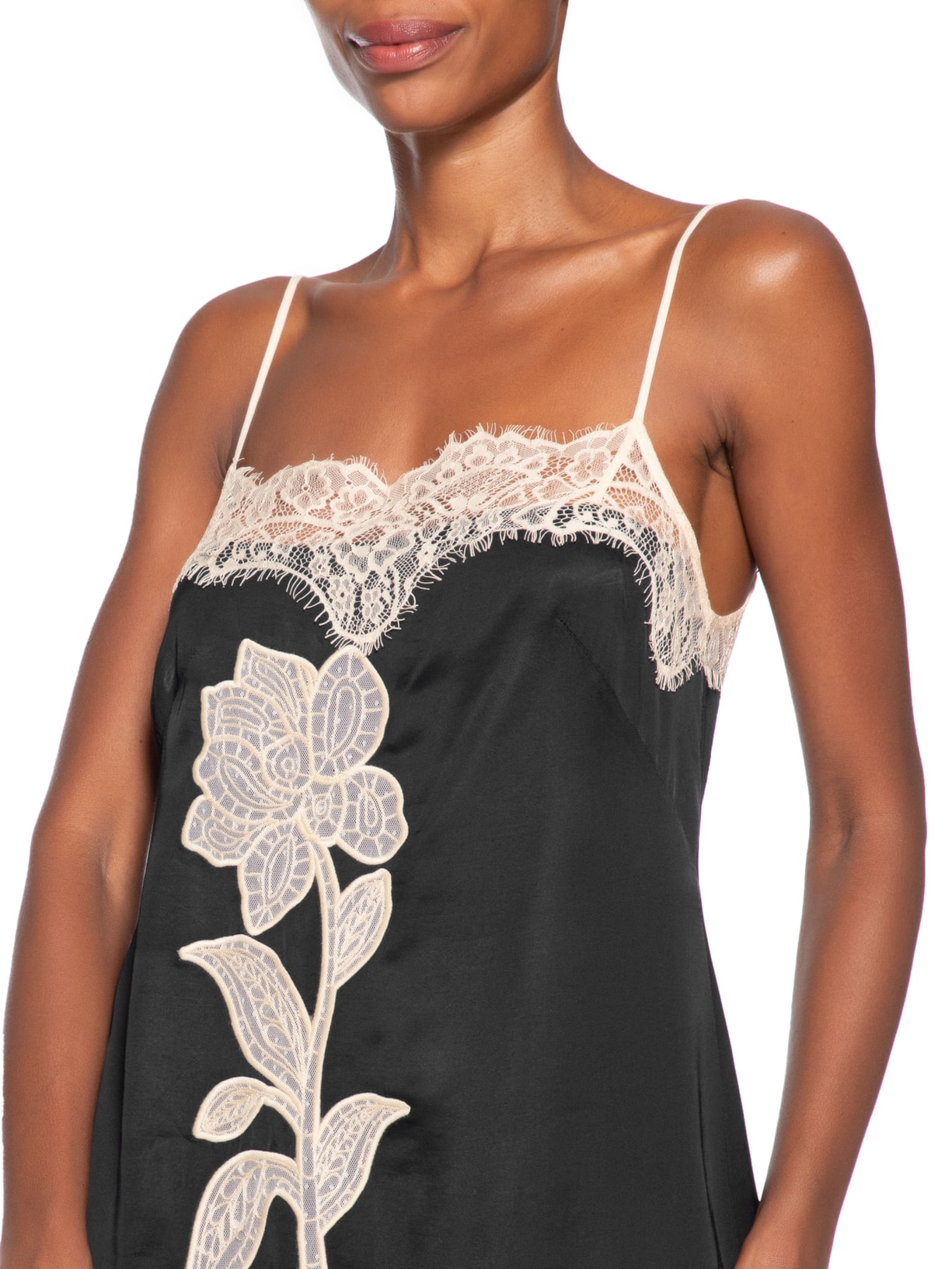 Vestido Túnica Artesanal Floral Renda Preto Farm