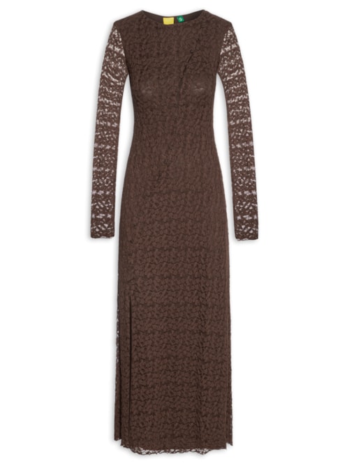 Vestido Túnica Botões Renda - Marrom