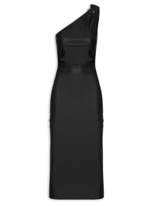 Vestido Um Ombro Acessório - Preto
