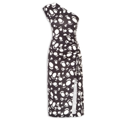 Vestido Um Ombro Franzido - Preto