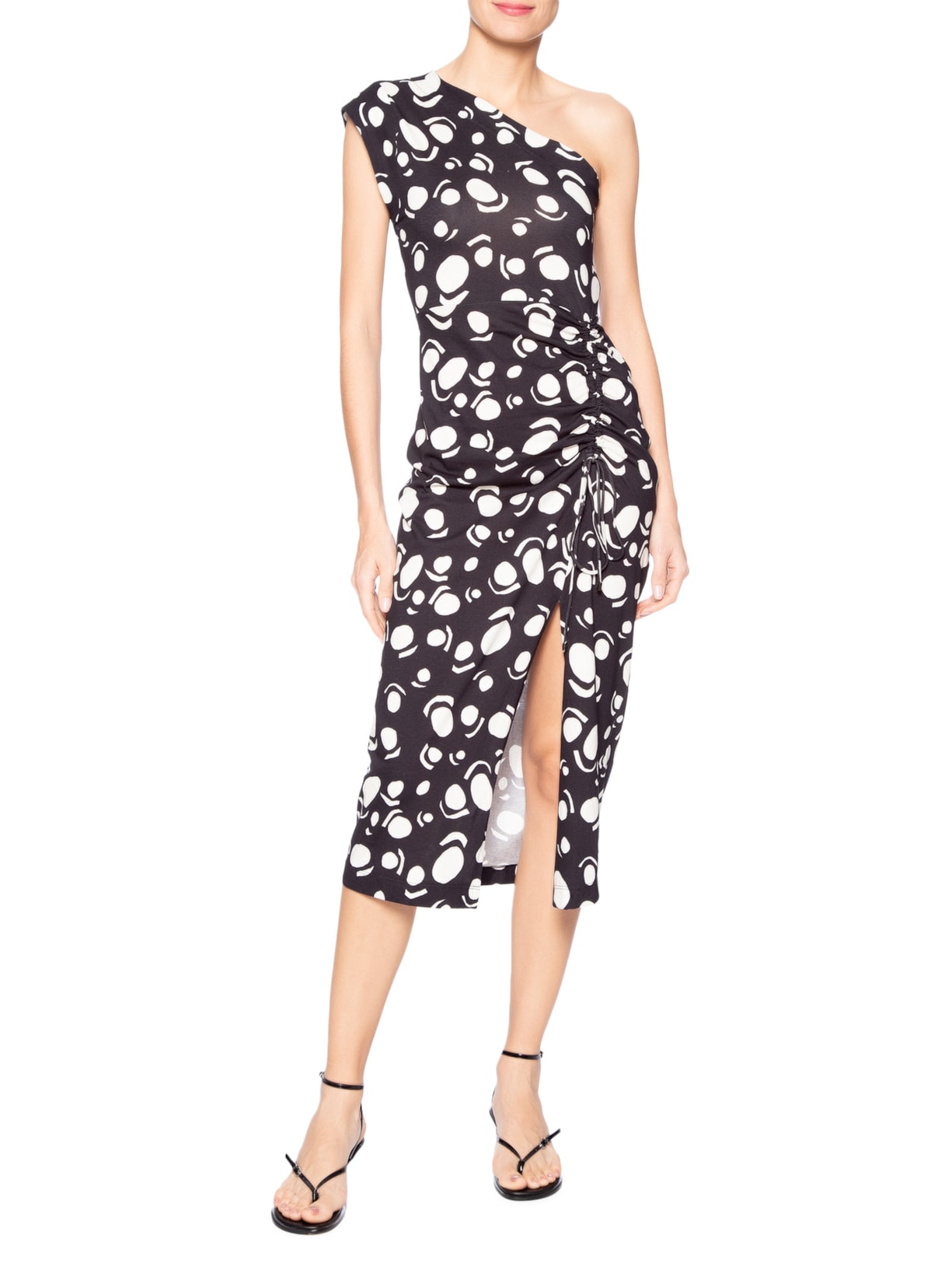 Vestido Um Ombro Franzido Preto Animale