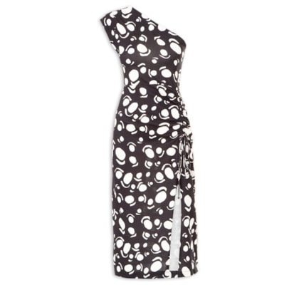 Vestido Um Ombro Franzido - Preto