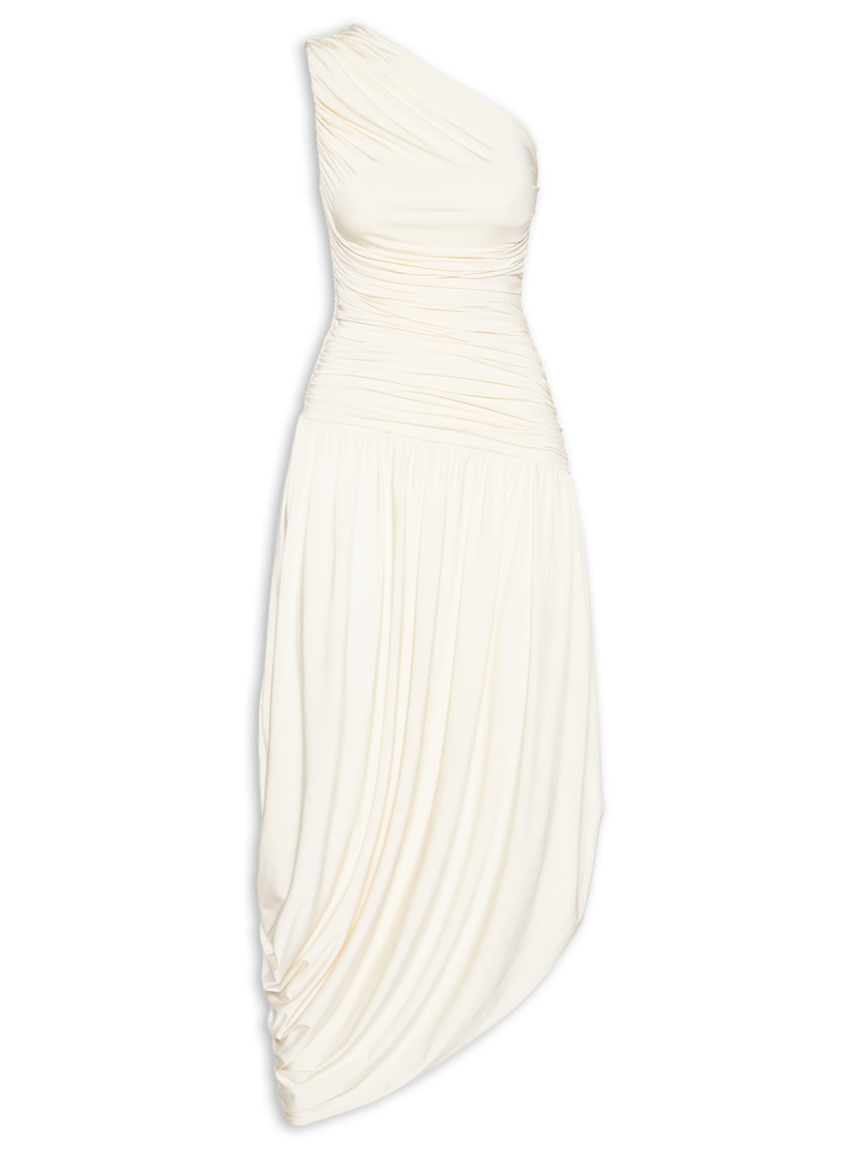 Vestido Um Ombro Só Com Drapeados Em Malha Jersey Off White '2Essential
