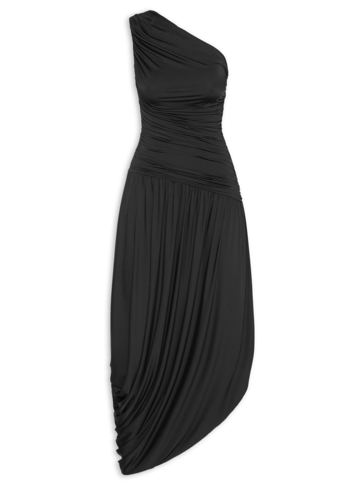 Vestido Um Ombro Só Com Drapeados Em Malha Jersey Preto '2Essential