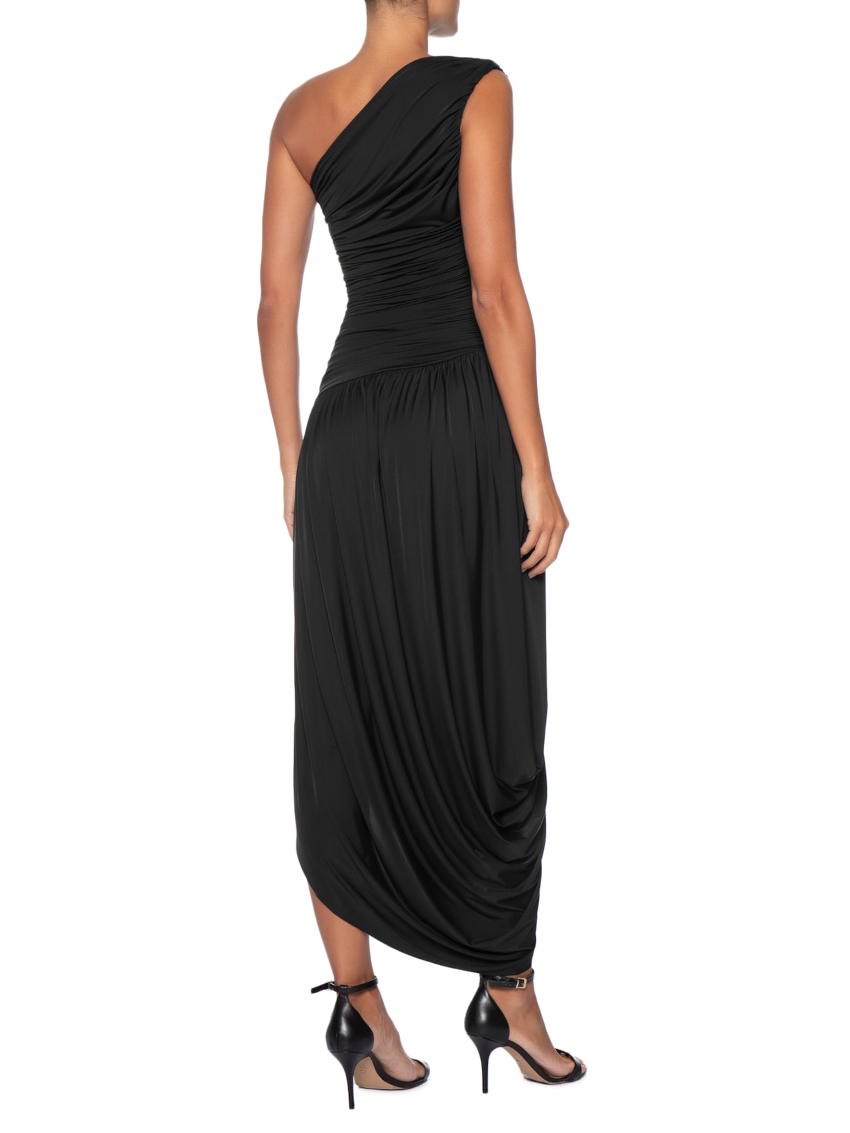 Vestido Um Ombro Só Com Drapeados Em Malha Jersey Preto '2Essential