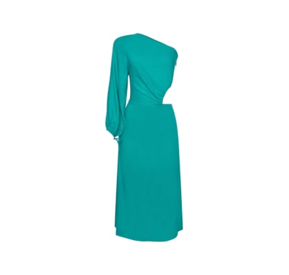 Vestido Um Ombro Só Midi Ostra - Verde