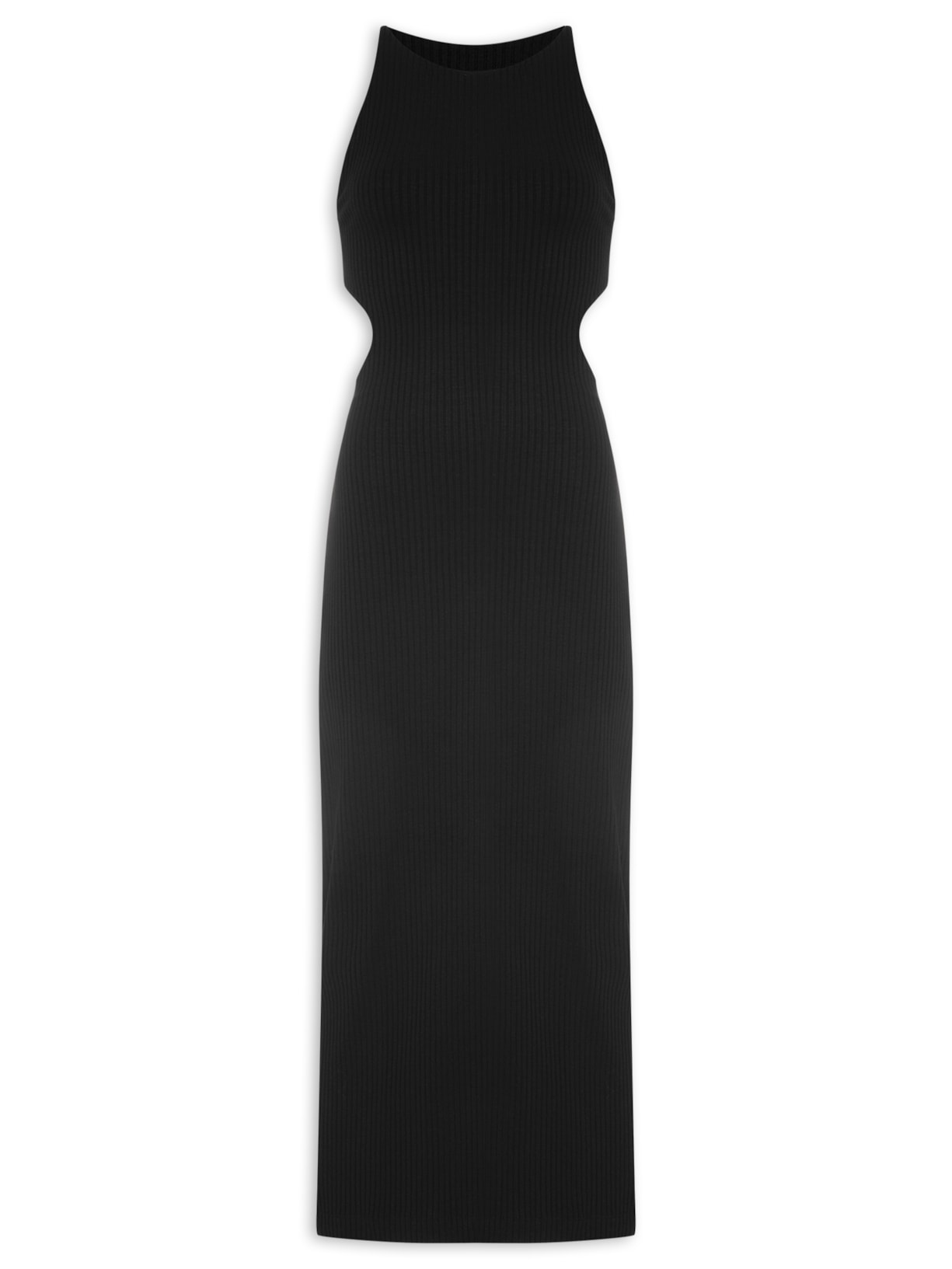 Vestido Vazado Cintura Ribana - Preto