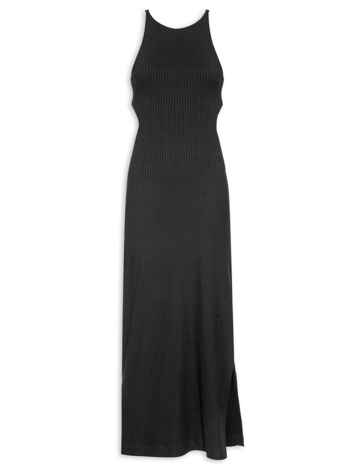 Vestido Vazado Cintura Ribana - Preto