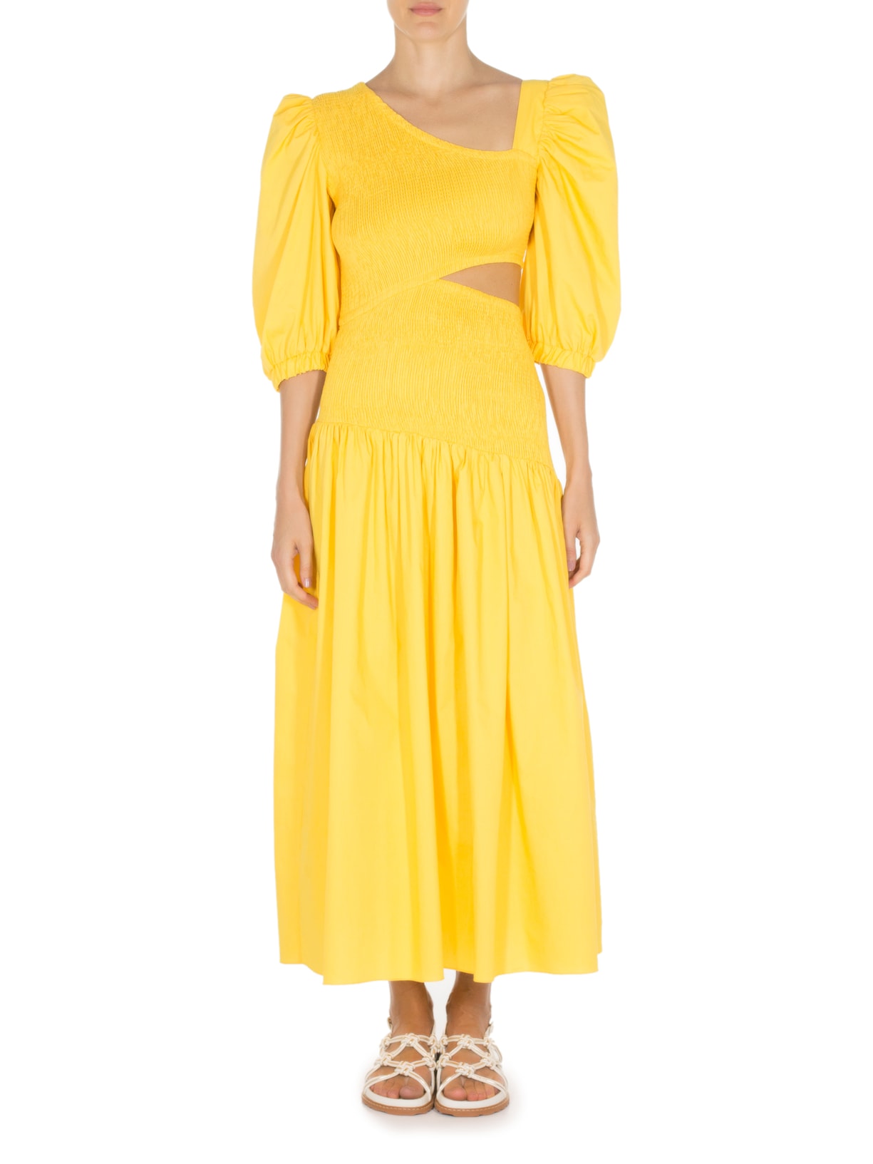 Vestido Vazado Midi Lastex Amarelo Skazi