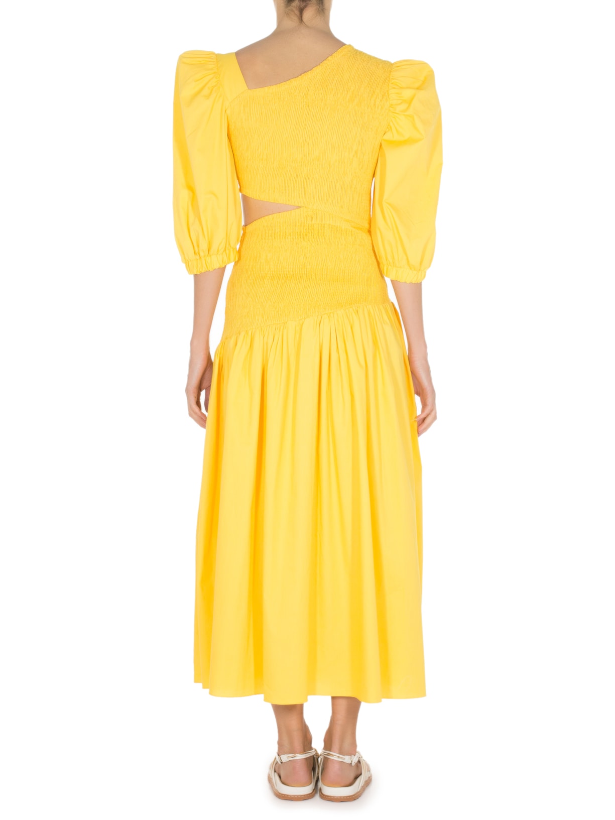 Vestido Vazado Midi Lastex Amarelo Skazi