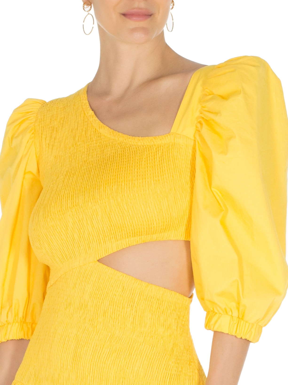 Vestido Vazado Midi Lastex Amarelo Skazi