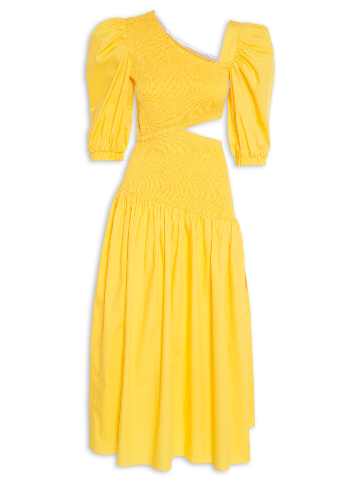 Vestido Vazado Midi Lastex Amarelo Skazi