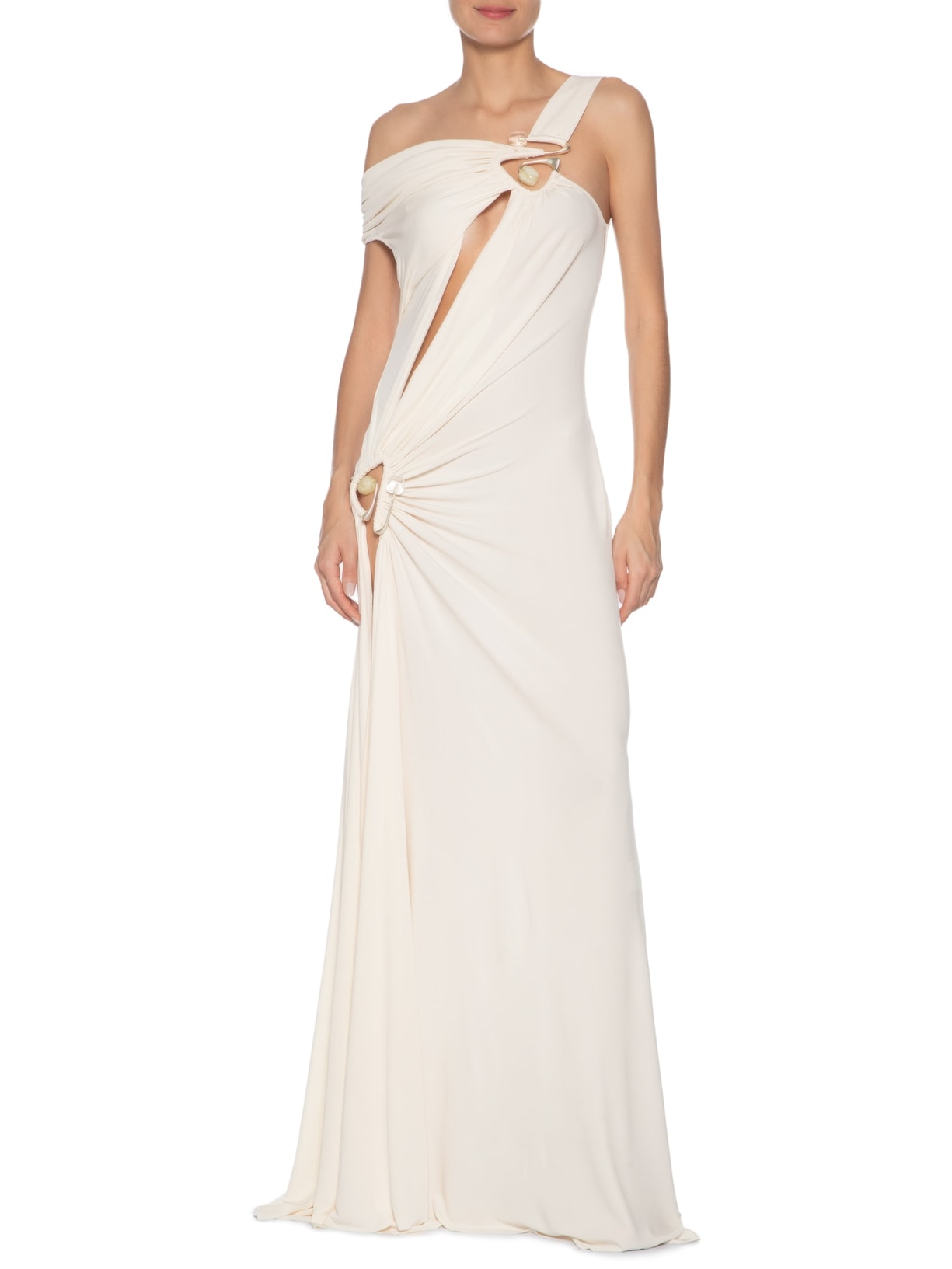 Vestido Veer Spiral Crystal Draped Jersey Off White Christopher Esber
