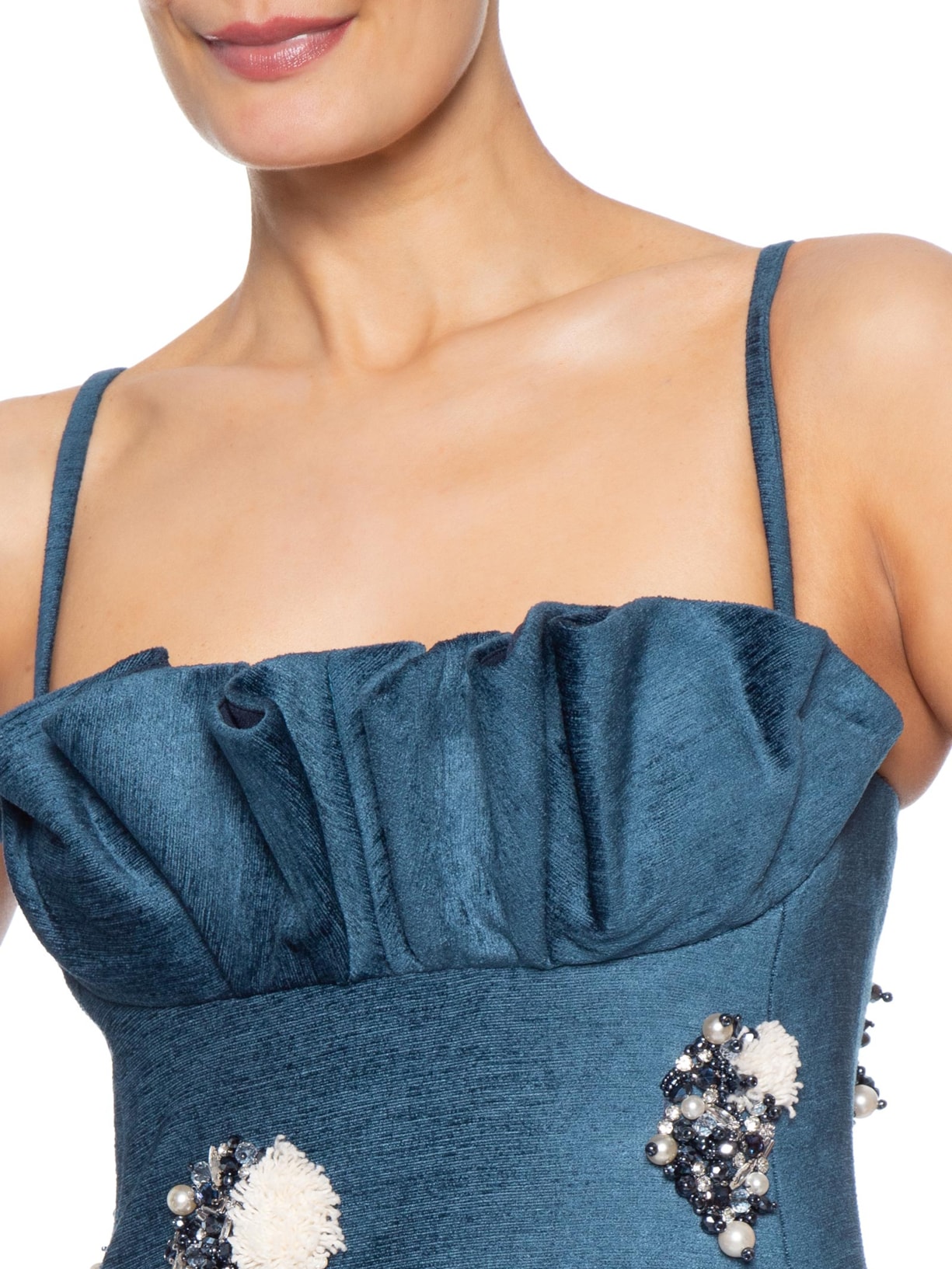 Vestido Veludo Bordado Azul Fauve