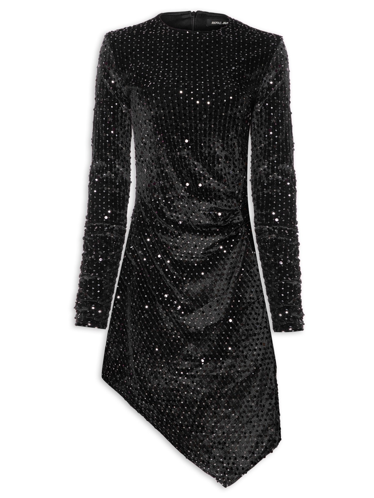 Vestido Veludo Paetê Curto Com Ponta - Preto