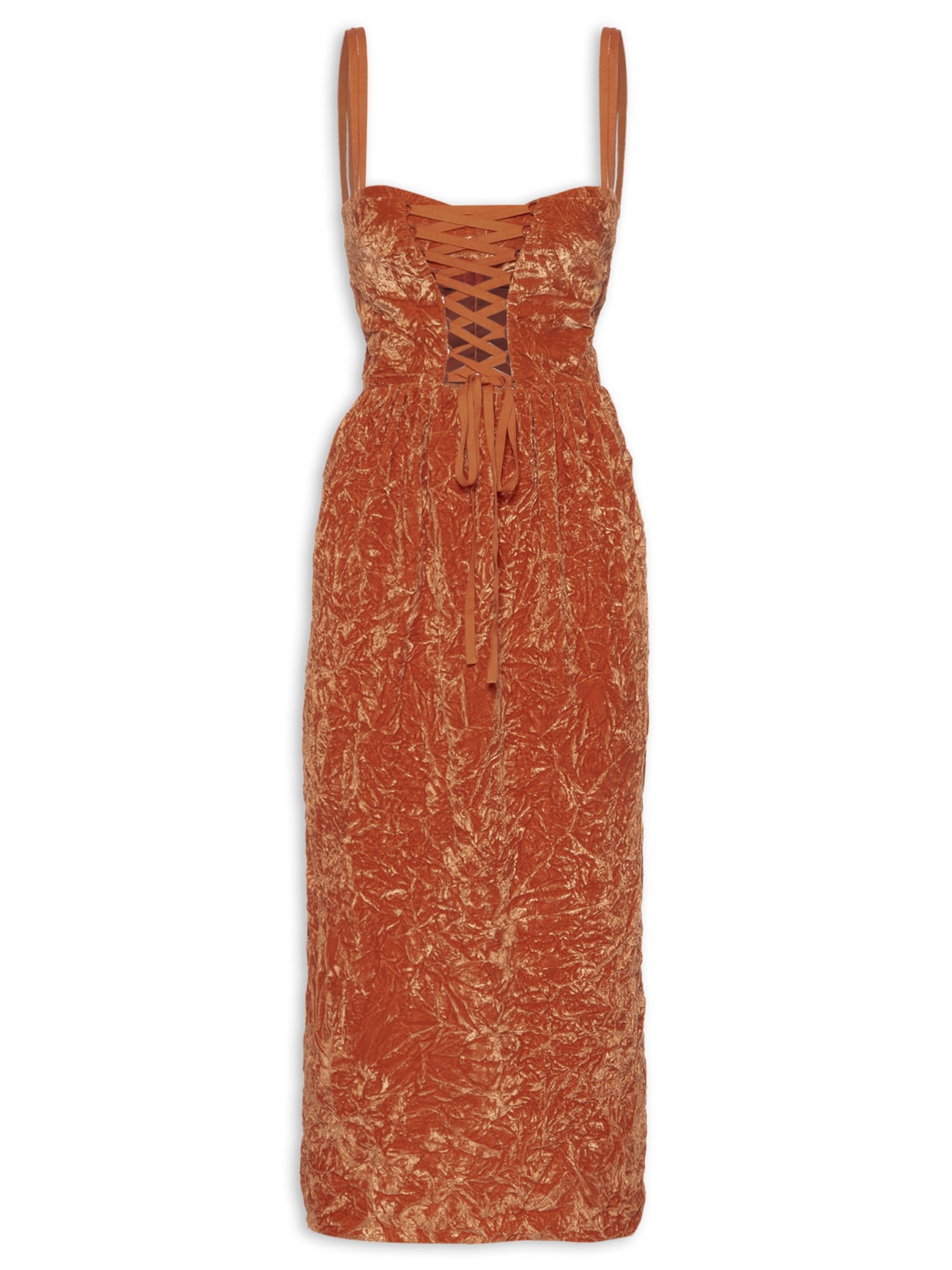 Vestido Veludo Vintage Amassado - Laranja