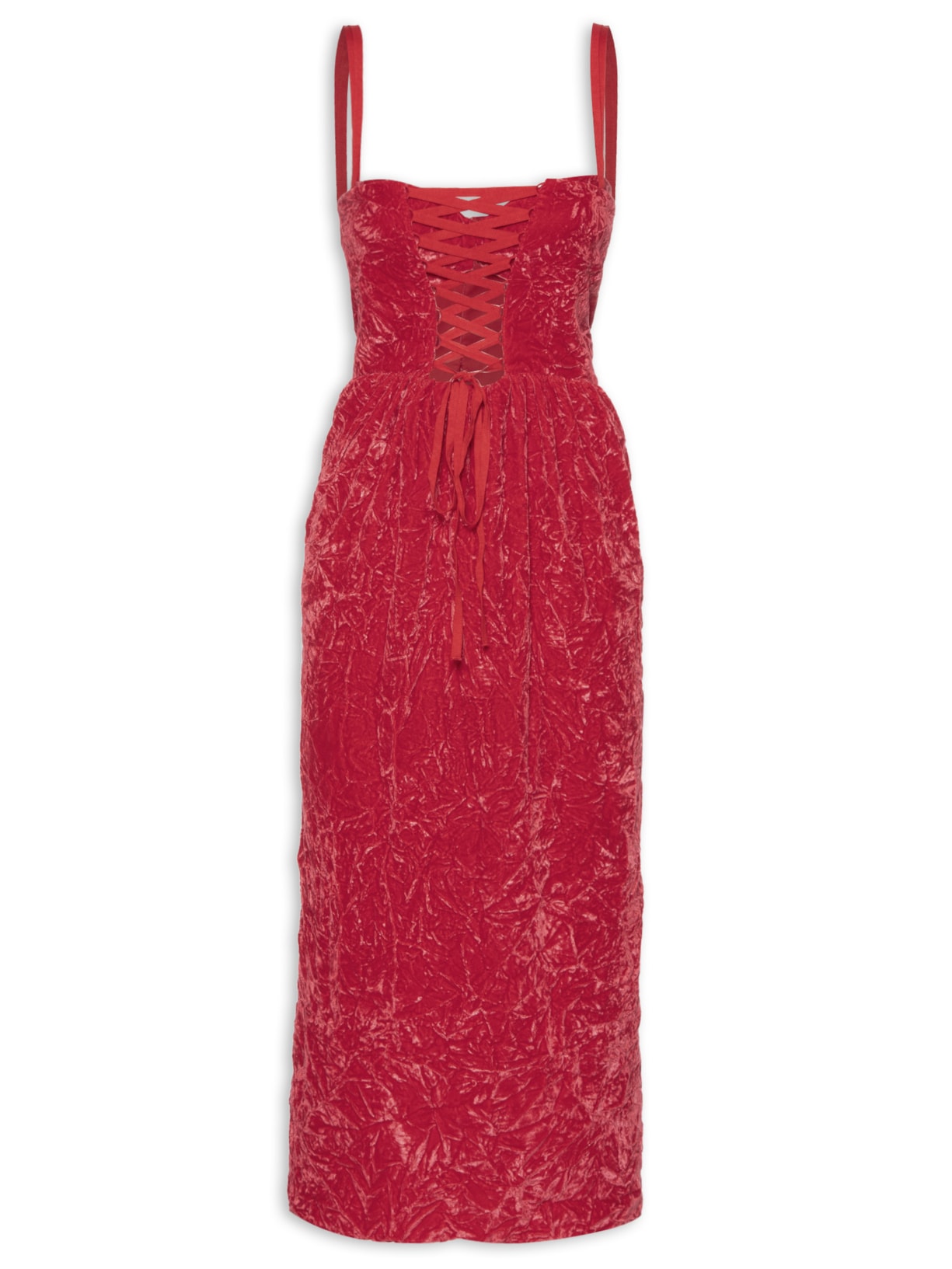 Vestido Veludo Vintage Amassado - Vermelho