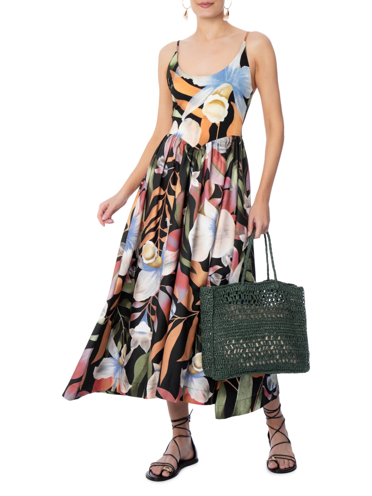Vestido Vento De Flor Preto Farm