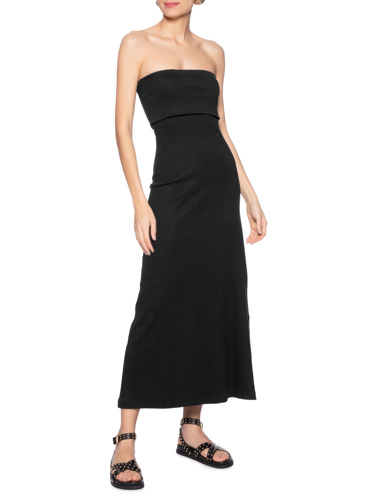 Vestido Vira Midi Sem Alça Preto Farm