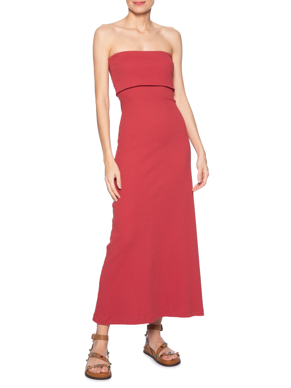 Vestido Vira Midi Sem Alça Vermelho Farm