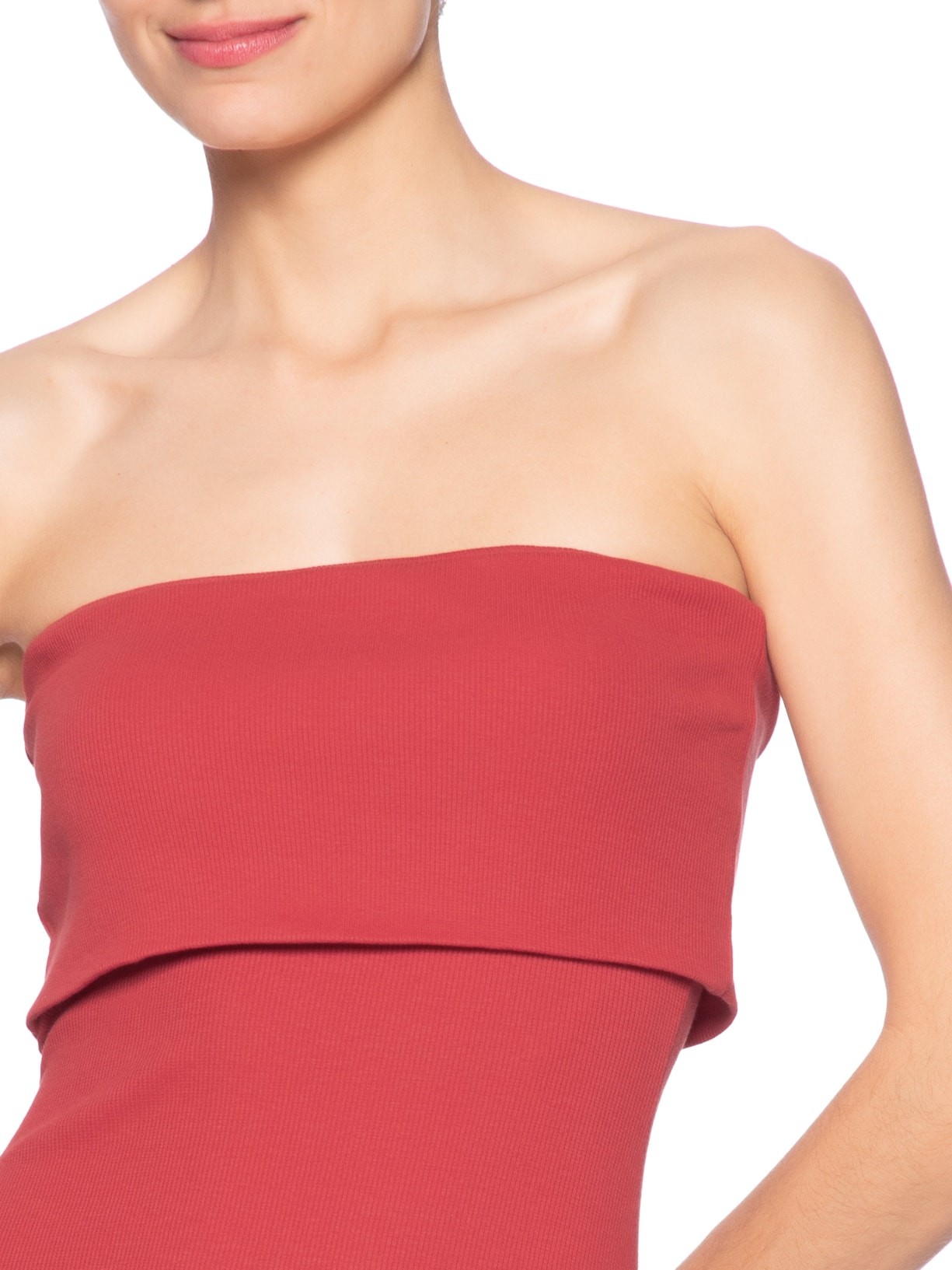 Vestido Vira Midi Sem Alça Vermelho Farm