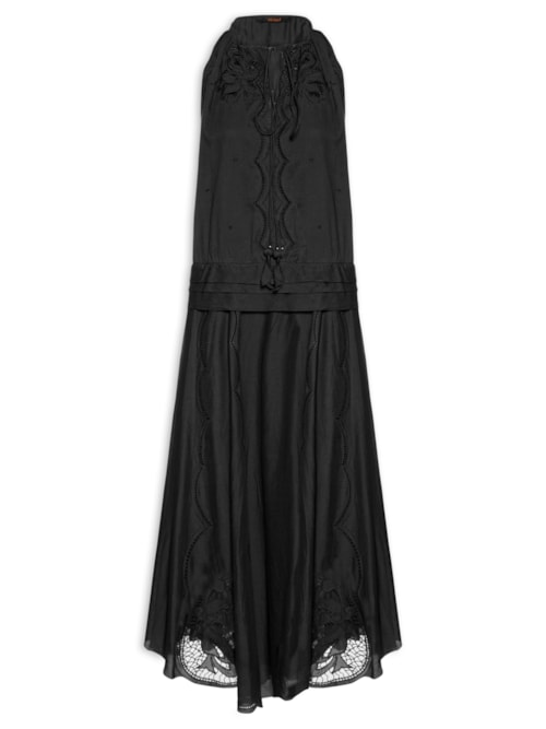 Vestido Voil Com Pala Na Cintura - Preto