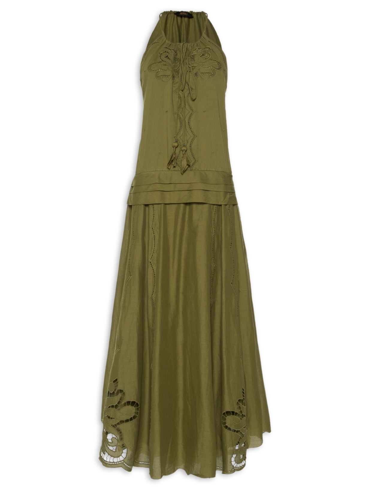 Vestido Voil Com Pala Na Cintura - Verde