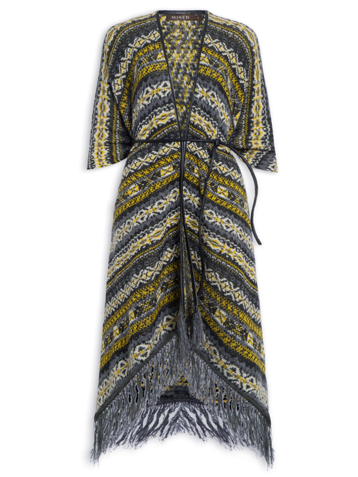 Xale Feminino Tricot Folk - Cinza