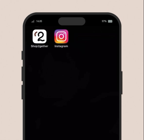 Tela de celular com ícones Shop2gether e Instagram