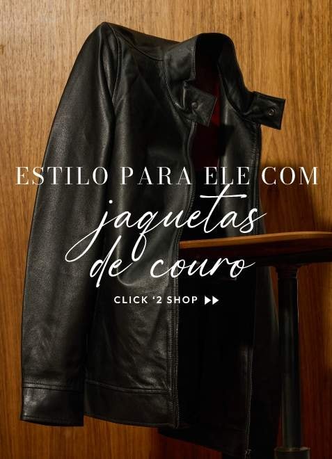 Modelo de jaqueta de couro preta da marca Boss sobre uma cadeira