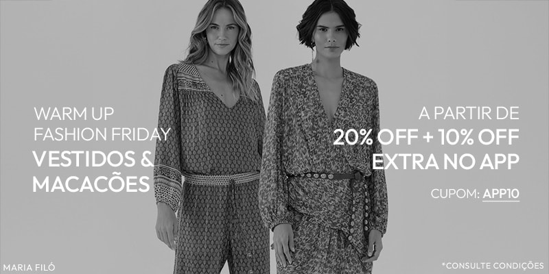 Só no App: Vestidos & Macacões a partir de 20% OFF + 10% Extra no Warm Up Fashion Friday!